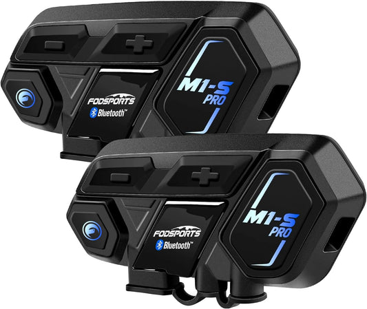 Fodsports Motorcycle Bluetooth Intercom with Music Sharing, M1S Pro 2000m 8 Riders Group Helmet Communication System Headset Universal Interphone (Waterproof/Handsfree/Stereo Music/GPS/2 Pack)