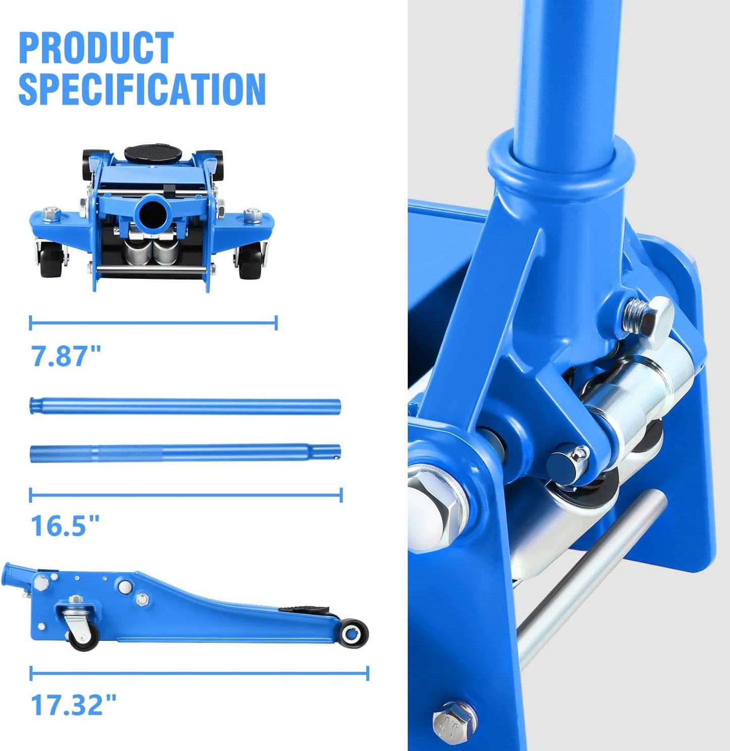 DNA MOTORING Low Profile Hydraulic Trolley Service/Floor Jack, 3 Ton (6000 lbs) Capacity, Lifting Range 3"-20", Blue, TOOLS-00475