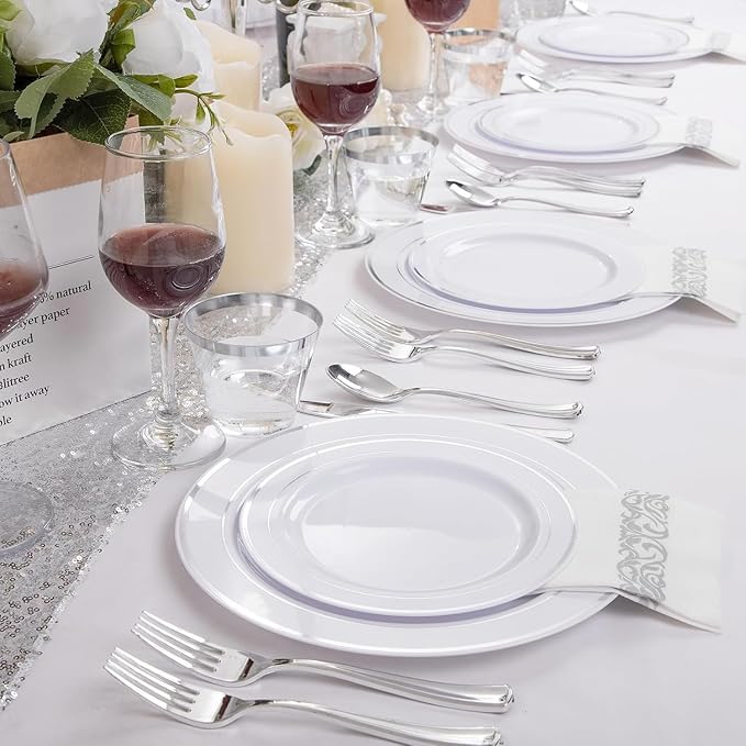 SUT 600PCS Silver Plastic Silverware, Plastic Silverware Heavy Duty, Disposable Cutlery, 200 Forks,200 Spoons, 200 Knives for Party