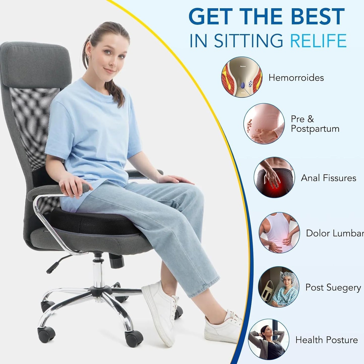 Donut Pillow for Office Chair Car Seat Cushion Cooling Gel Memory Foam Cushion Size:17.52"*13.39"*2.76"