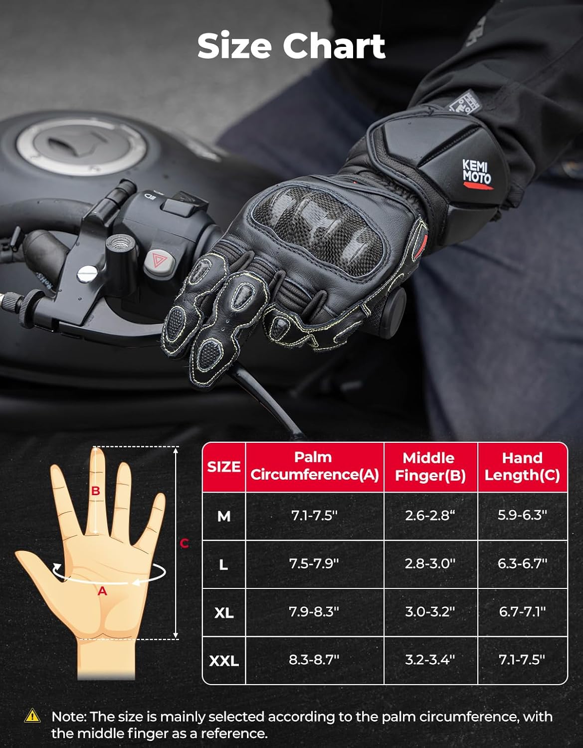 KEMIMOTO Leather Motorcycle Gloves for Men and Women, Riding Racing Gloves with ESA Cushioning Kevlar Carbon Fiber Knuckle Protection for Dirt Bike Motorbike Outdoor Sports