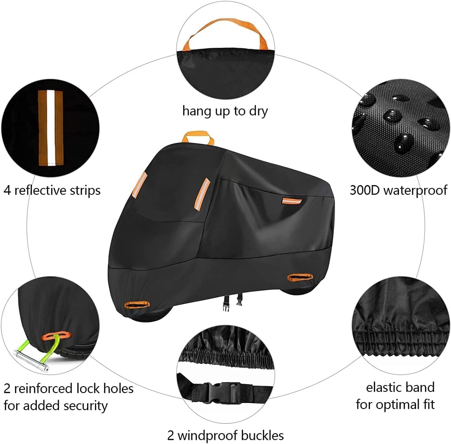 Bike Cover Outdoor Storage Waterproof for 1 Bike, 300D Oxford, Lock Holes, Reflective, Windproof Buckles, Bike Tarp for Mountain Road City Electric Bicycle (S: 68" x 33" x 39")