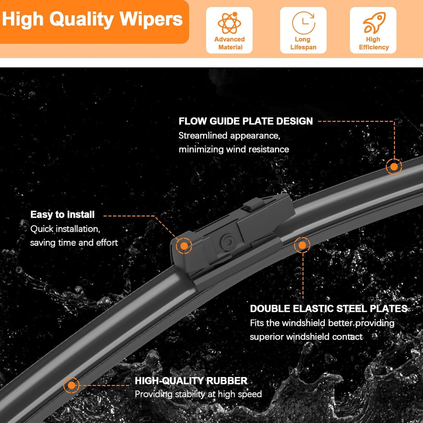 HULADAED® 26'' 18'' 12'' Windshield Wipers Replacement for Kia Telluride 2023-2020 Sedona 2021-2015,Silicone Front Rear Wiper blades for MY Car-All Weather & Quiet(3 PACK)