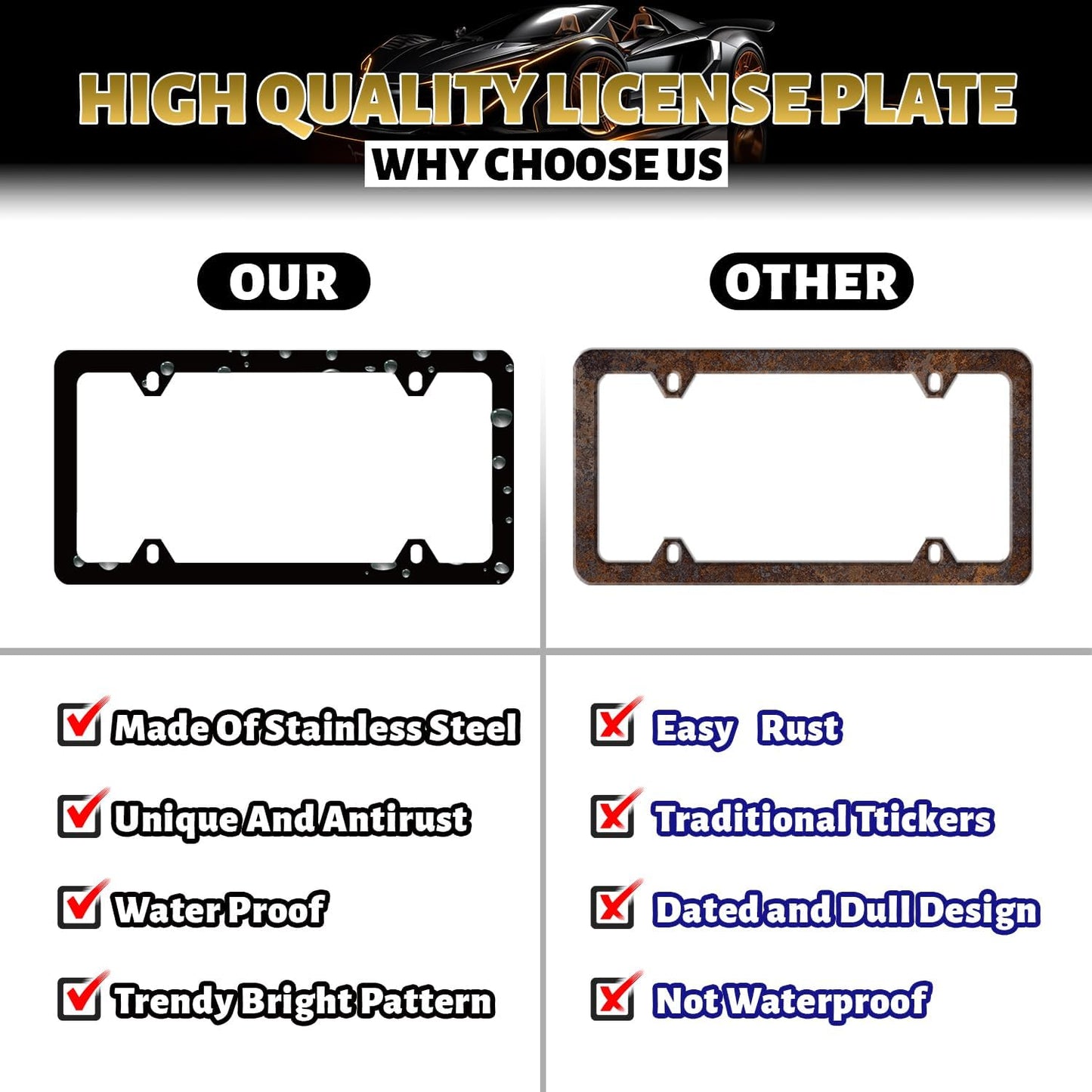 Vintage Brown White Cow Print License Plate Frame Animal Spots License Plate Stainless Steel Colorful Accessories Cars Decor 12.2 X 6.2 Inch with 4 Holes and Screws Fits Standard Us Ca Vehicles