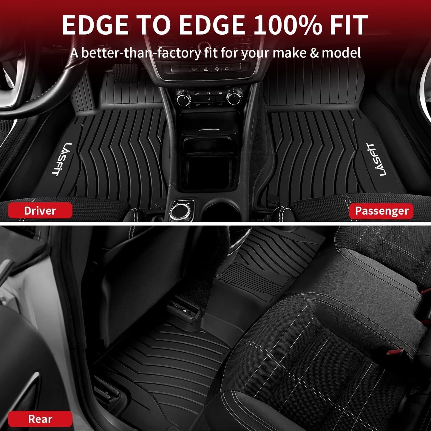 LASFIT Floor Mats for Mercedes Benz CLA 2014-2019 & GLA 2015-2020 250/45 AMG, All Weather TPE Custom Fit Car Mats for Mercedes CLA & GLA Floor Liners, 1st & 2nd Row Set, Black