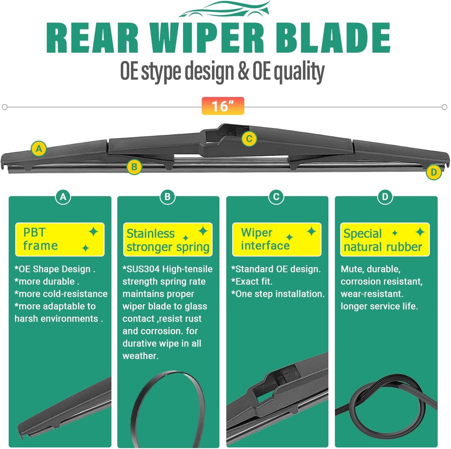28" 20" 16" Windshield Wiper Blades Replacement for Toyota Sienna 2011 2012 2013 2014 2015 2016 2017 2018 2019 2020 Premium All Weather Front Rear Wipers Set - OEM Quality (Pack of 3)