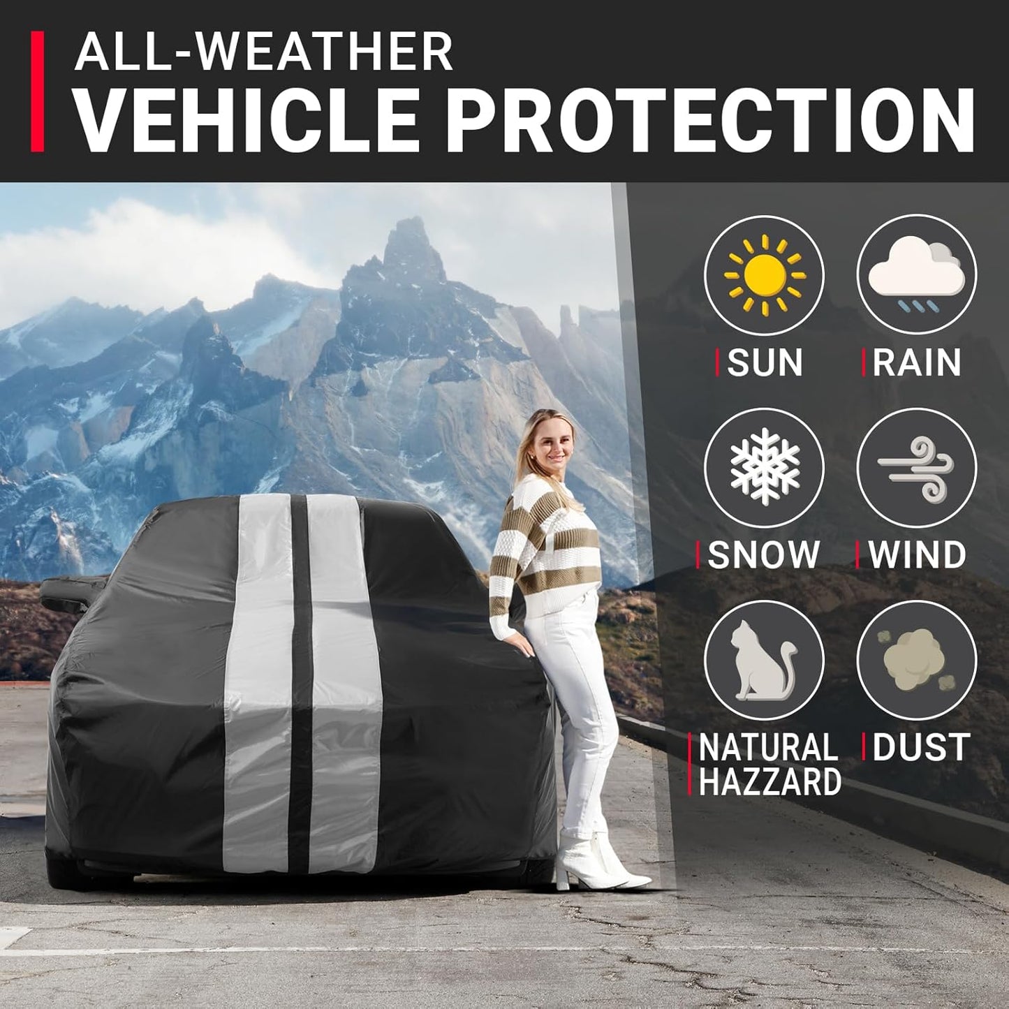iCarCover Custom Car Cover for Buick Regal (1988-2020) Waterproof All-Weather Rain Snow UV Sun Protector Full Exterior Indoor Outdoor Car Cover (Stripe - Black/Gray)