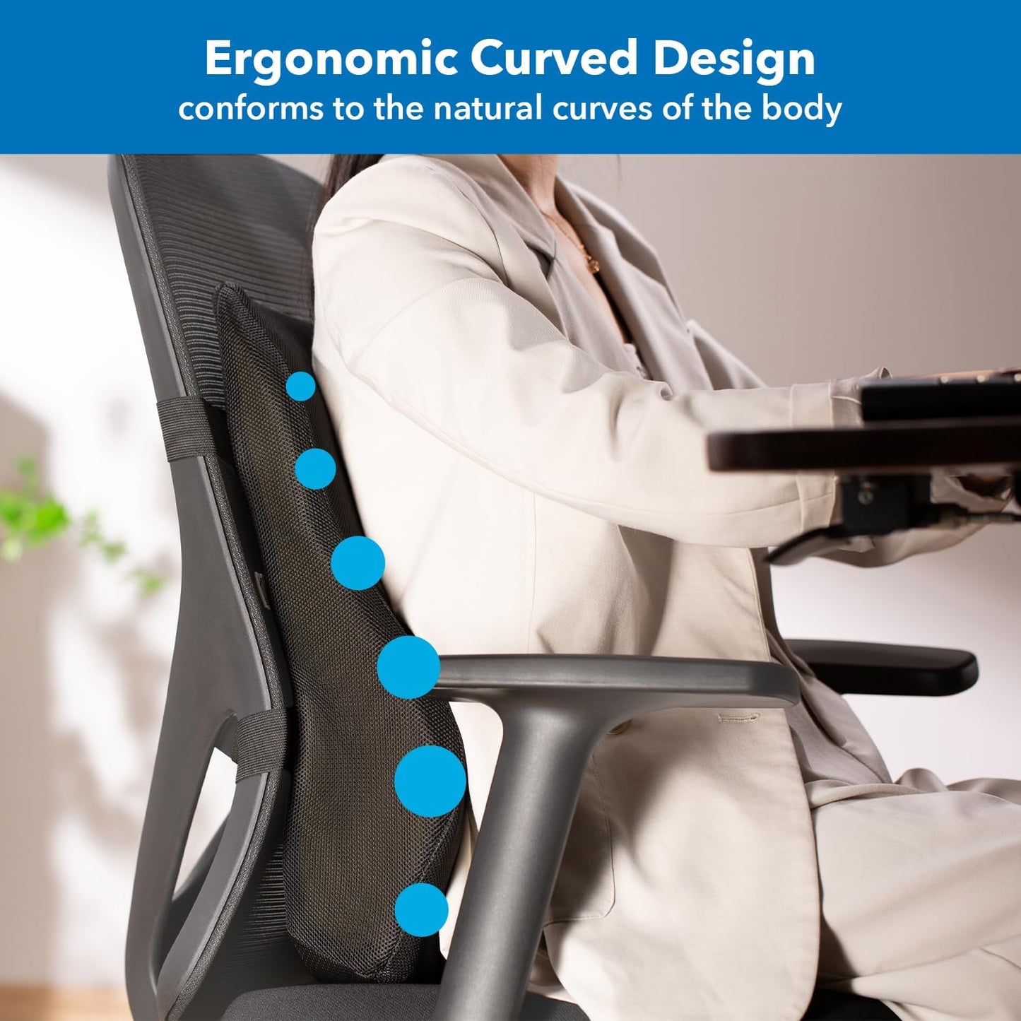 Mount-It! Office Chair Cushion, Lumbar Support Pillow for Office Chair, Back Support Pillow for Desk Chair, Gaming, Home or Car with Memory Foam Filling, Relief Back Pain Improve Posture, Black Large