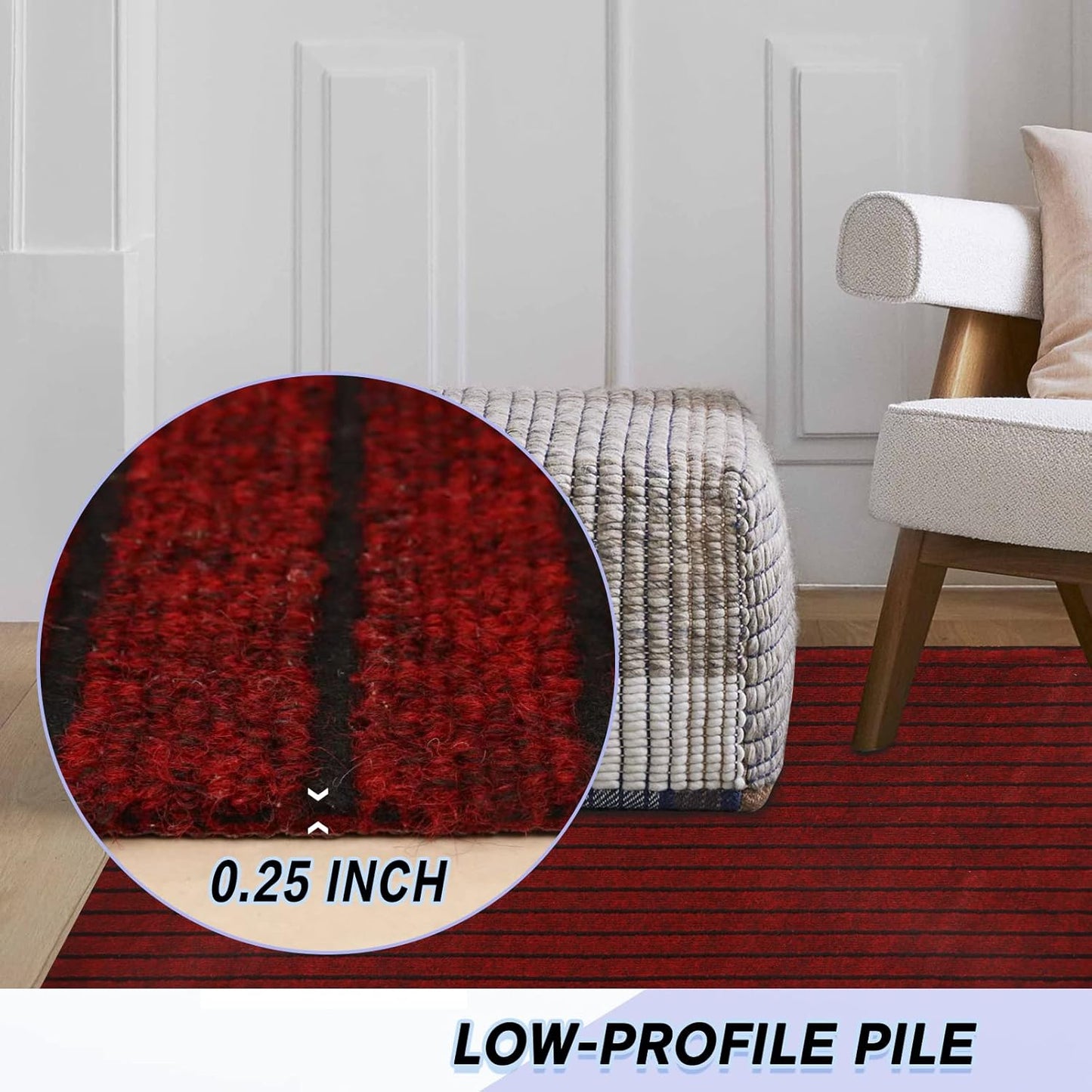 Custom Size Backed Non-Slip Area Rugs Runner, Easy Clean, Waterproof Runner Rugs for Hallway Entryway, Kitchen, Laundry, 4FT x 82FT, Red Stripe