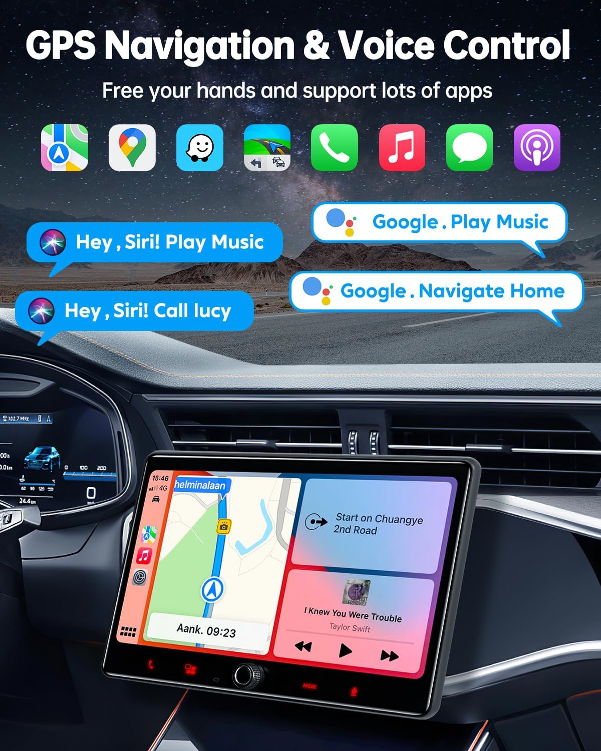 PLZ Single Din Car Stereo Wireless Apple Carplay Android Auto Radio, 10.1" Car Play Touch Screen, Bluetooth 5.3 Car Audio Receiver, 4.2 Channel 240W, Subwoofers, Backup Camera, Navigation, FM/AM, SWC