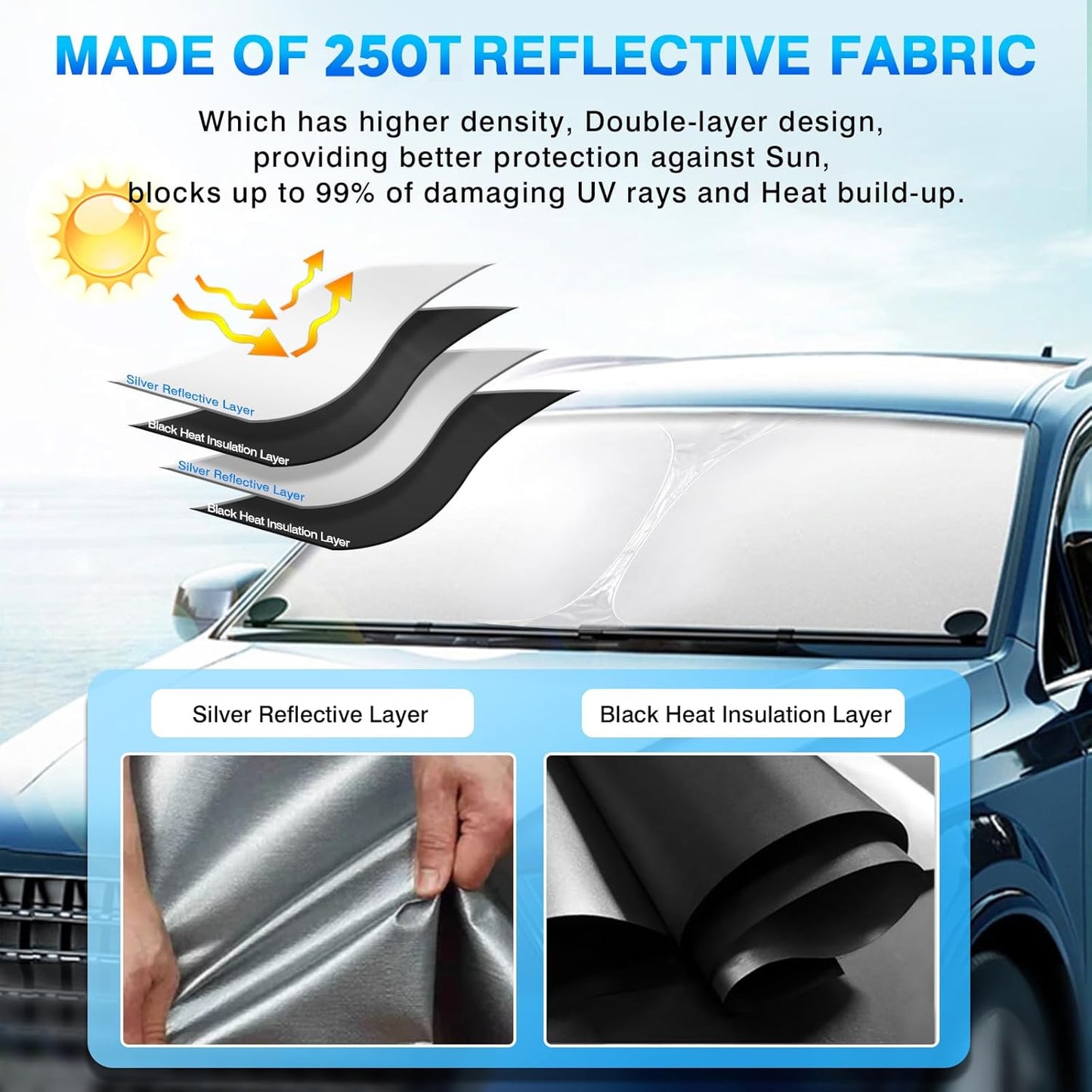 KUST Windshield Sun Shade for Buick Enclave Accessories 2018-2024 Custom Fit Sunshade Foldable Sun Visor Protector Blocks UV Rays Keep Your Car Cooler