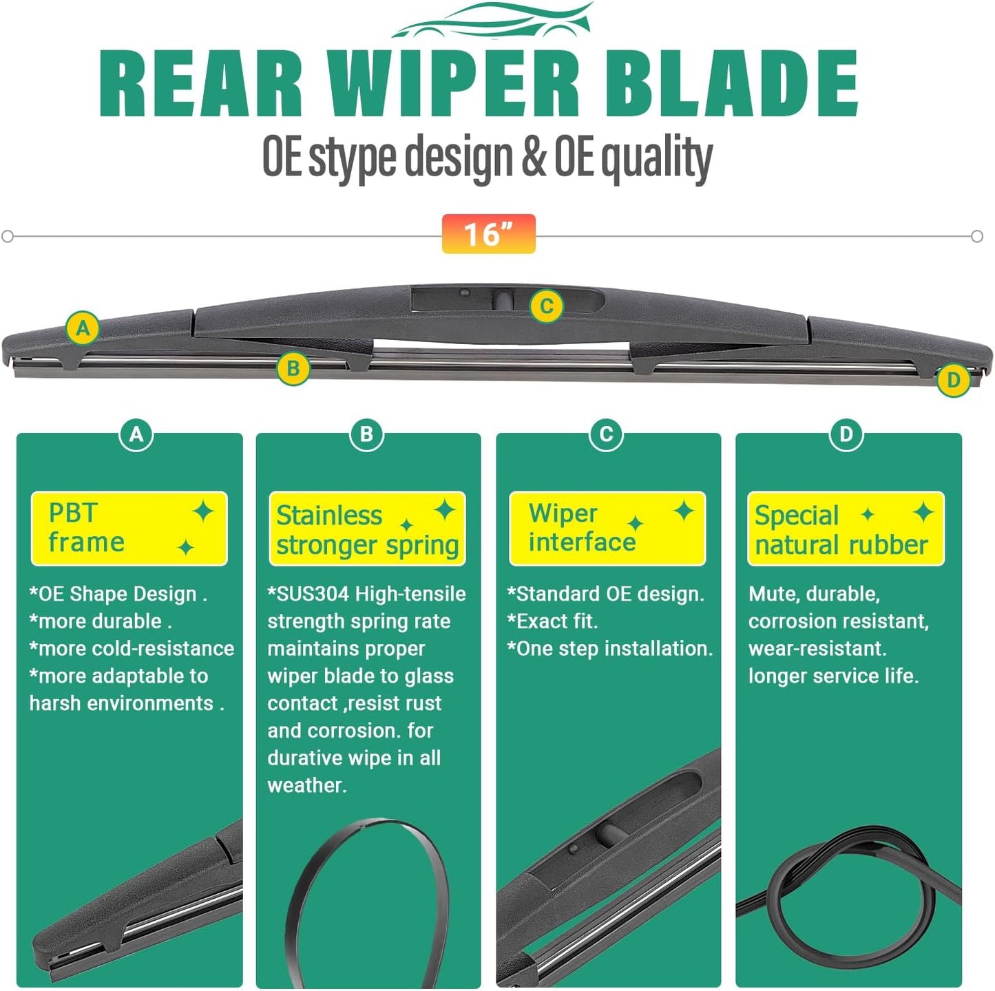26" 20" 16" Windshield Wiper Blades Replacement for Acura MDX 2022 2023 2024 2025 Premium All Weather Front Rear Wipers Set - OEM Quality (Pack of 3)