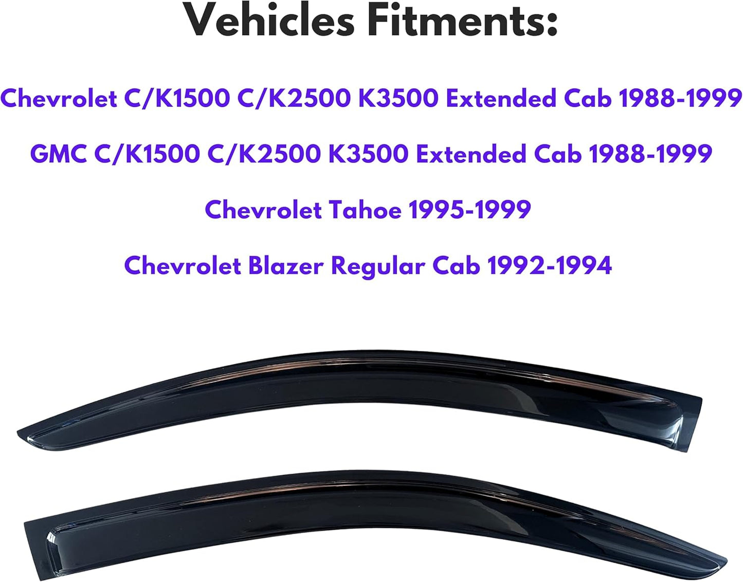 KPY Window Visor Compatible with Chevrolet Chevy & GMC C/K Series Extended Cab 1988-1999, 2PC Rain Guard Side Vent Deflector Tape-On Style, 1988 1989 1990 1991 1992 1993 1994 1995 1996 1997 1998 1999