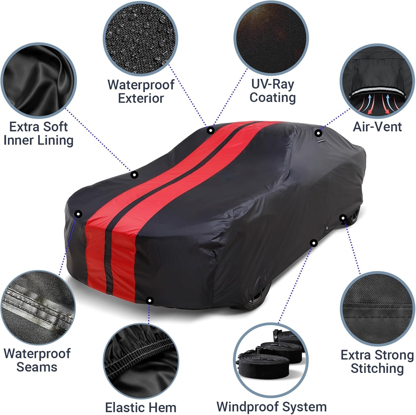 iCarCover Custom Car Cover for Chevy Bel Air (1950-1957) Waterproof All Weather Rain Snow UV Sun Protector Full Exterior Indoor Outdoor Car Cover (Stripe - Black/Gray)