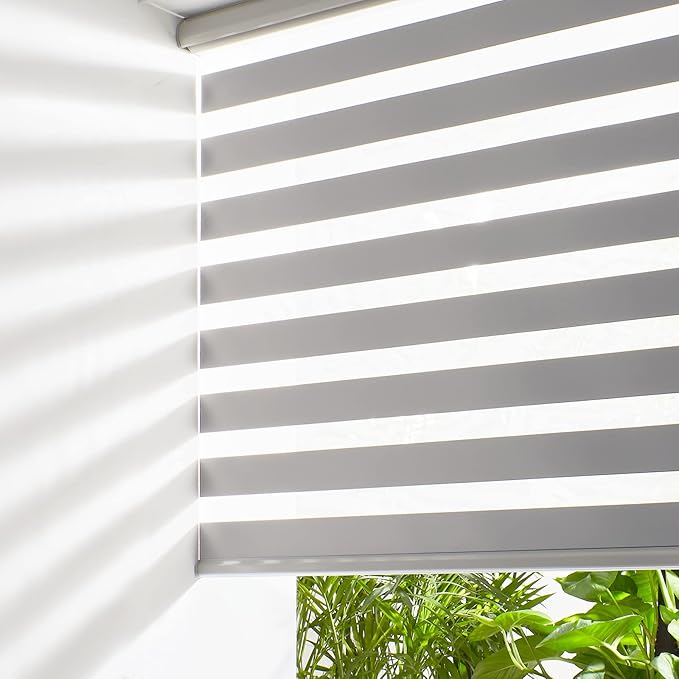 Persilux Cordless Zebra Blinds for Windows Free-Stop Roller Windows Shades (36" W X 47" H, Grey) Dual Layer Light Control for Day and Night, Light Filtering Sheer Shades for Home