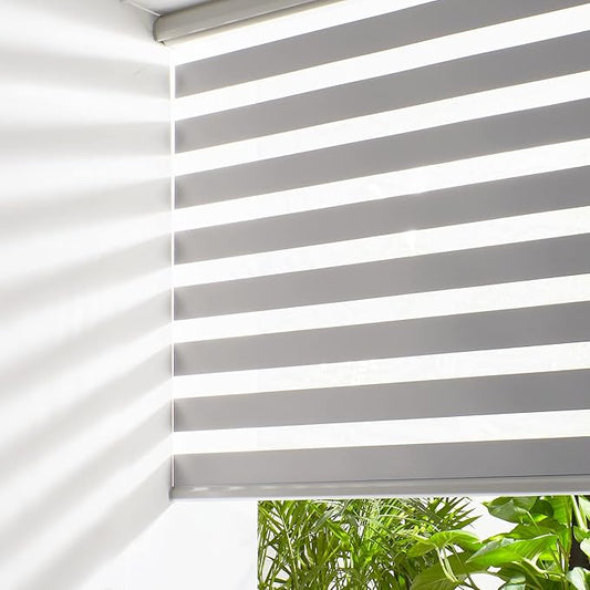 Persilux Cordless Zebra Blinds for Windows Free-Stop Roller Shades (71" W X 72" H, Grey) Dual Layer Light Cintrol for Day and Night, Light Filtering Sheer Shades for Home, Easy to Install