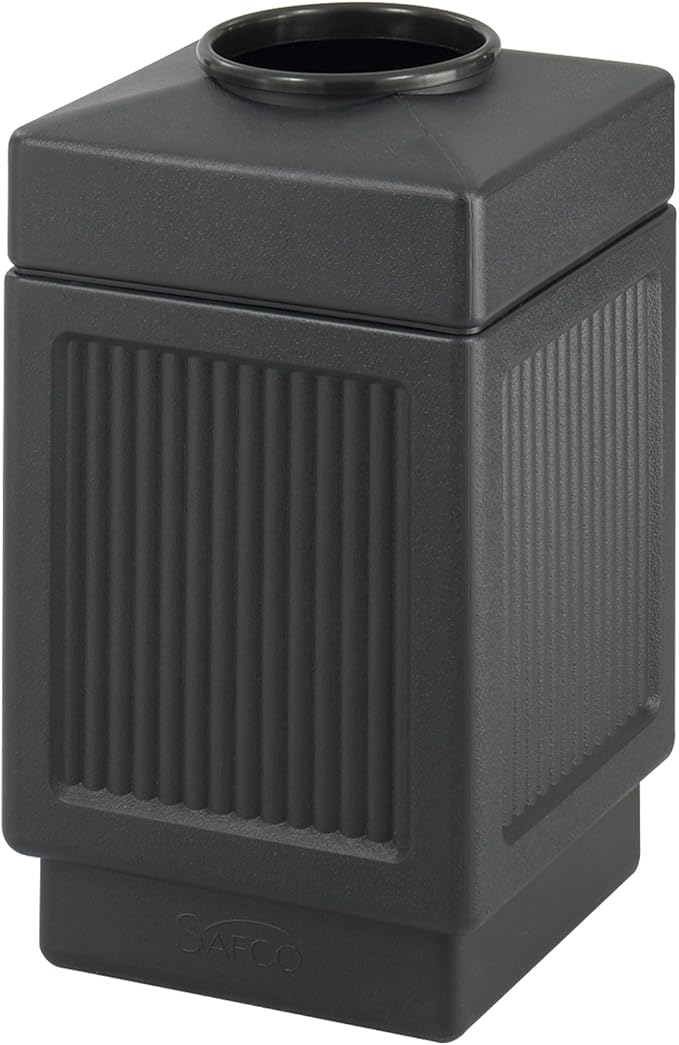 Safco Canmeleon Trash Can, 38 Gallons, Indoor and Outdoor Use, Open Top, Durable & Weather-Resistant Commercial Garbage Can, Black