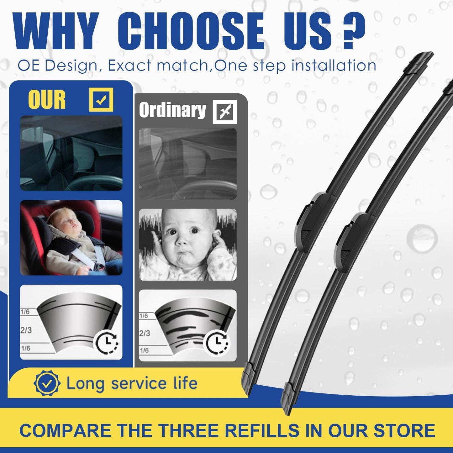3 wipers Replacement for 2011-2015 Kia Sorento/2010-2019 Kia Soul/2015-2019 Kia Soul EV, Windshield Wiper Blades Original Equipment - 24"+20"+11" (Set of 3) U/J HOOK