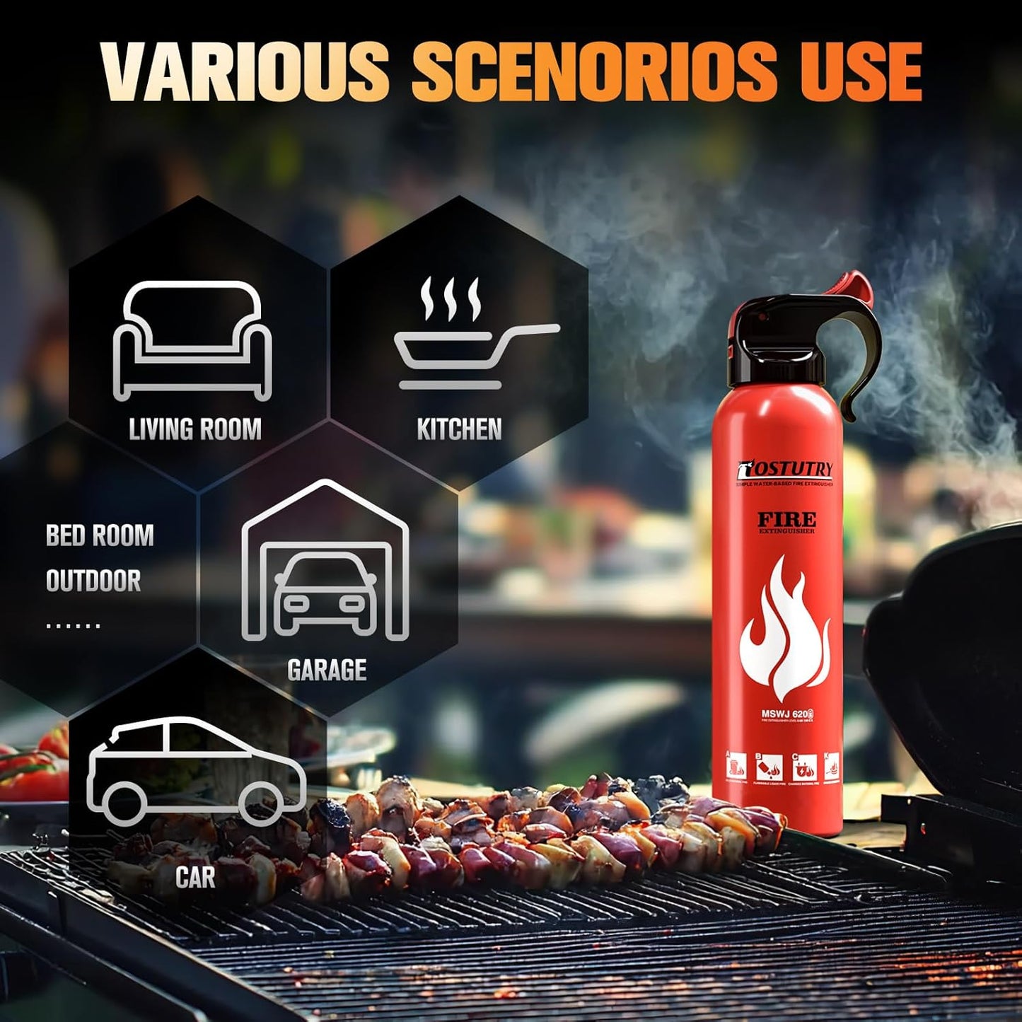 Upgraded 8-IN-1 Fire Extinguisher for Home Vehicle Car Kitchen Boat, Small Fire Extinguishers Spray with Mount for Class A B C K Fire, Portable Non-Toxic Prevent Re-Ignition Easy Clean (2 Pack)
