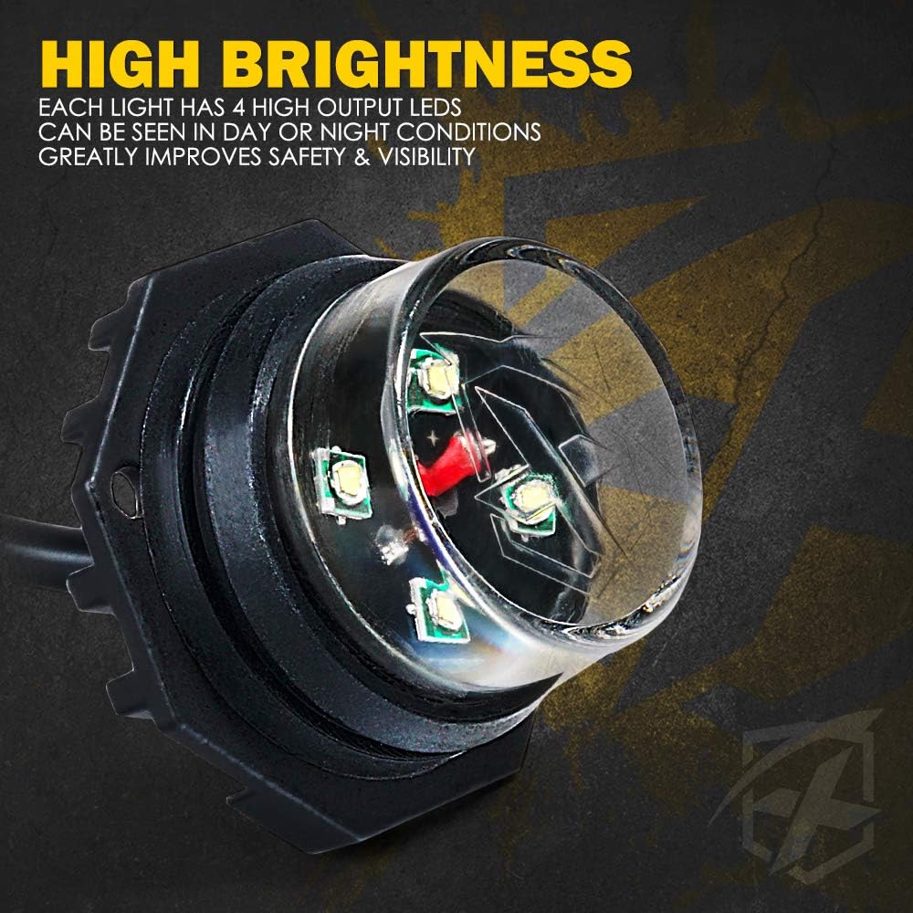 Xprite White Amber LED Hideaway Strobe Lights Kit 20 Flashing Patterns w/Control Panel Headlights Taillights Fog Light Mounting, for Roadside Emergency Vehicles Trucks SUV Vans Cars UTV ATV 8 PCs
