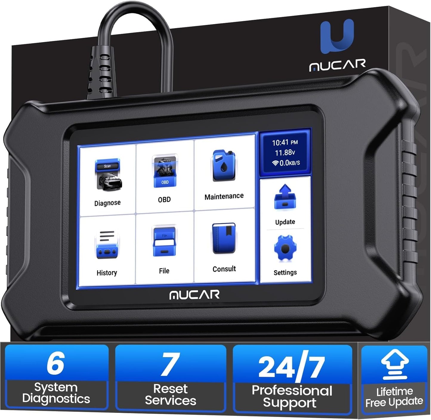 MUCAR CS6 OBD2 Scanner Diagnostic Tool, Engine Transmission BCM Car Scanner, ABS Code Reader, SRS TPMS Scan Tool, 7 Reset Service, Oil/EPB/SAS/TPMS/DPF/Throttle/ABS Bleed, Auto VIN, Free Update