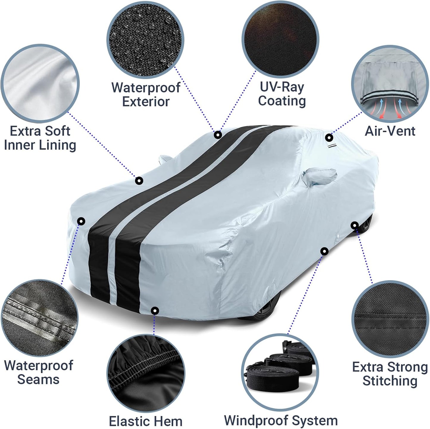 iCarCover Custom Car Cover for Buick Verano (2012-2017) Waterproof All-Weather Rain Snow UV Sun Protector Full Exterior Indoor Outdoor Car Cover (Stripe - Gray/Black)