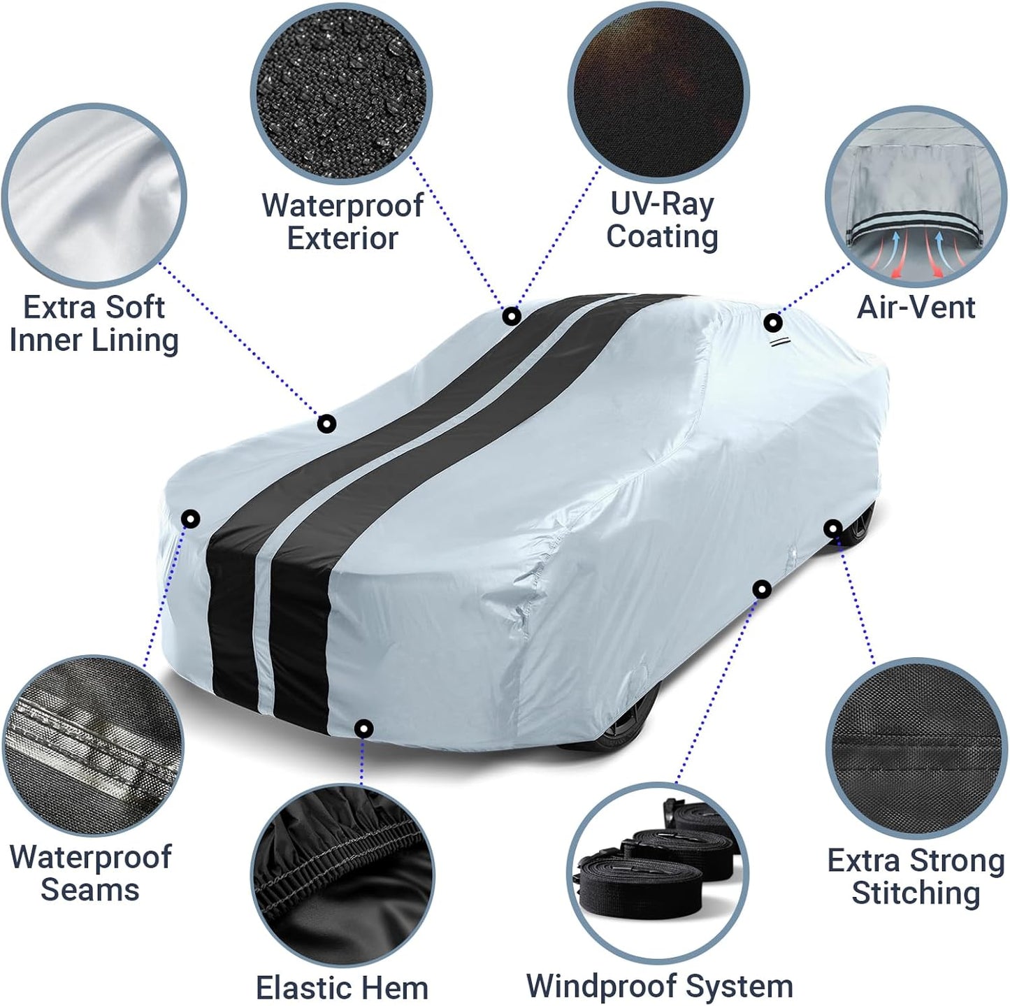 iCarCover Custom Car Cover for Chevy Fleetline (1941-1952) Waterproof All Weather Rain Snow UV Sun Protector Full Exterior Indoor Outdoor Car Cover (Stripe - Gray/Black)
