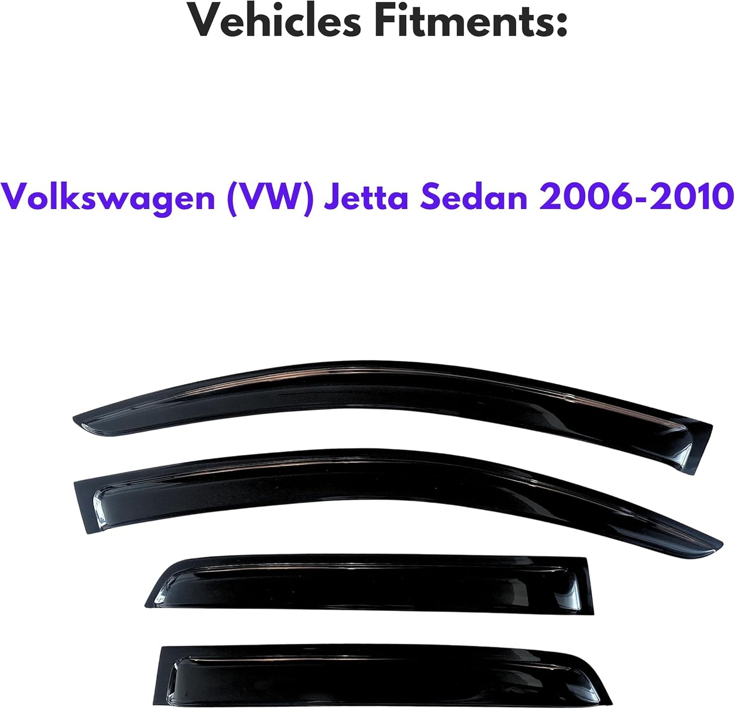 KPY Window Visor Compatible with Volkswagen (VW) Jetta Sedan 2006-2010, 4PC Rain Guard Side Window Vent Deflectors Tape-On Style, 2006 2007 2008 2009 2010