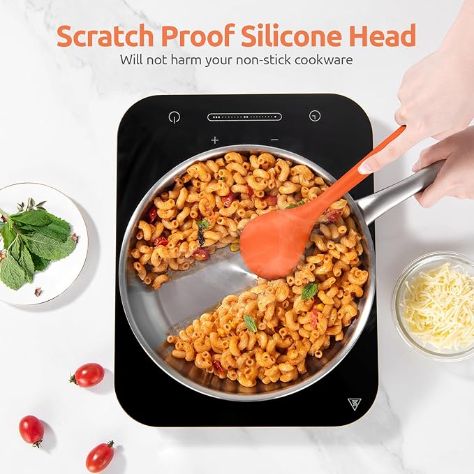 600ºF Heat Resistant Silicone Spoon: U-Taste 13.3in Solid Kitchen Cooking Spoon, Nonstick Food Grade Large & Long Soup Rubber Utensil for Mixing, Serving, Stirring, Basting, for Pot Cookware (Orange)