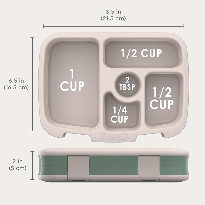 Bentgo Kids Prints Leak-Proof, 5-Compartment Bento-Style Kids Lunch Box - Ideal Portion Sizes for Ages 3-7, Durable, Drop-Proof, Dishwasher Safe, & PFAS & BPA-Free Materials (Dino Fossils)
