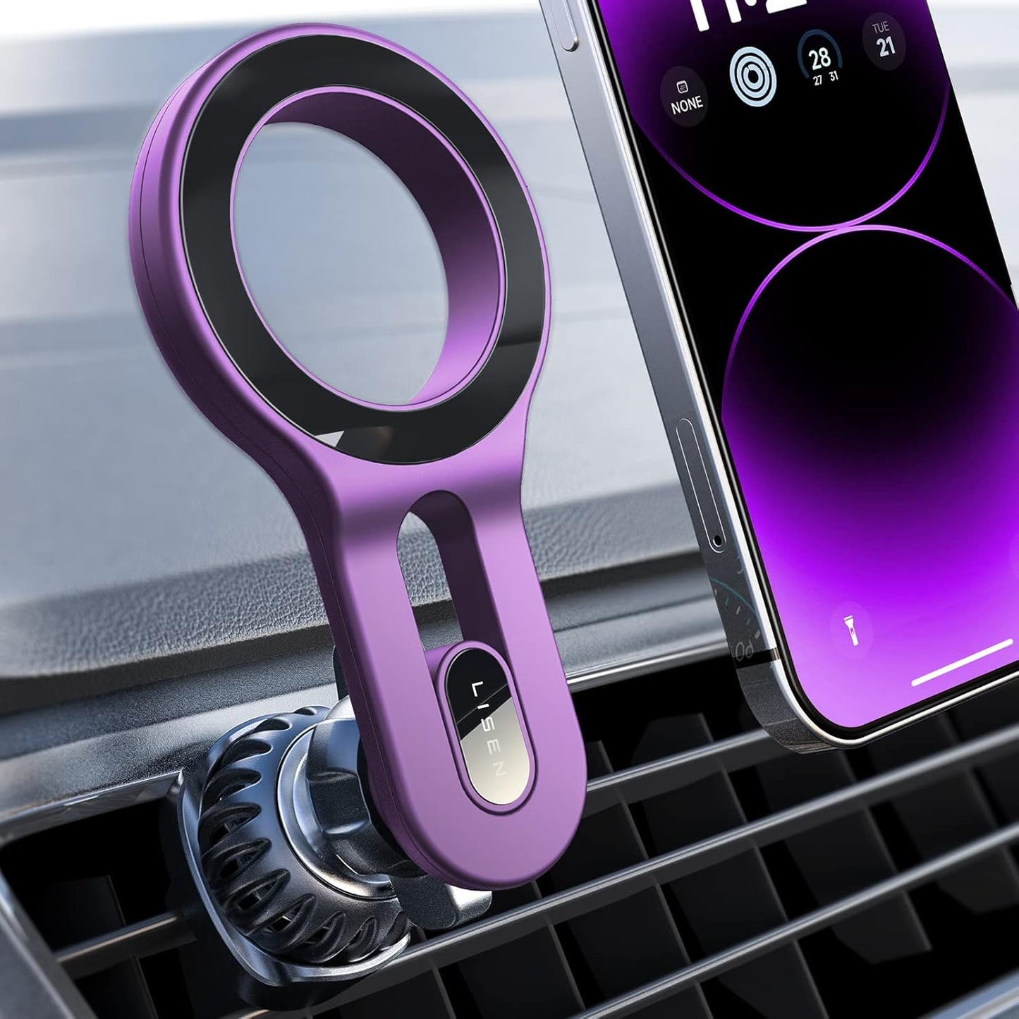 LISEN for iPhone 16 MagSafe Car Mount, [Quick Install] Magnetic Long Arm Mag Safe Car Phone Holder Vent, Car Accessories Gifts for Men Women Fit for iPhone 16 Pro Max 15 14 13 12 Plus Mini, Purple