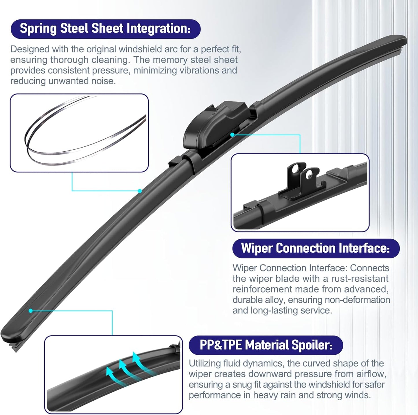 AJK Windshield Wiper Blade, OEM Quality Front and Rear Windshield Wipers for Chevrolet Trailblazer 2002 2003 2004 2005 2006, 22" 22" 16" Window Blades (Set of 3)