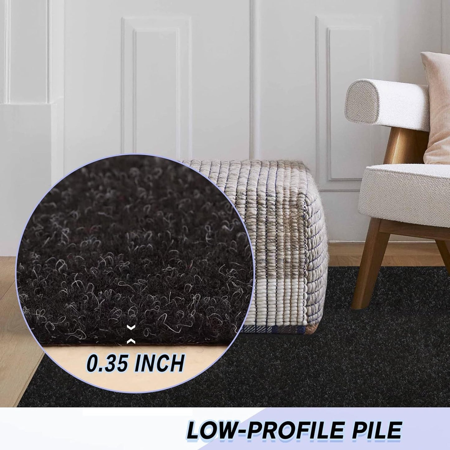 Custom Size Backed Non-Slip Area Rugs Runner, Easy Clean, Waterproof Runner Rugs for Hallway Entryway, Kitchen, Laundry, 3FT x 73FT, Black