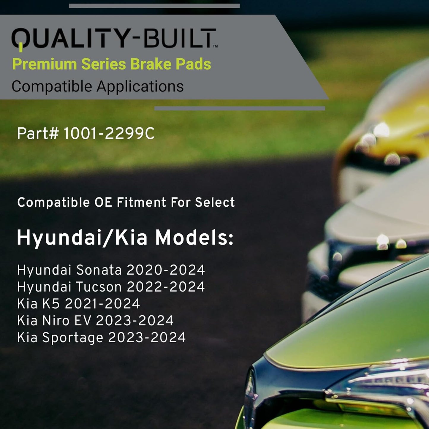 Premium Ceramic Rear Brake Pads (1001-2299C) Compatible with Hyundai Sonata 2020-2024, Hyundai Tucson 2022-2024, Kia K5 2021-2024, Kia Niro EV 2023-2024, Kia Sportage 2023-2024