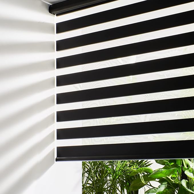 Persilux Cordless Zebra Blinds for Windows (35" W X 72" H, Black) Free-Stop Dual Layer Roller Windows Shades for Day and Night, Light Filtering Sheer Shades for Home, Easy to Install