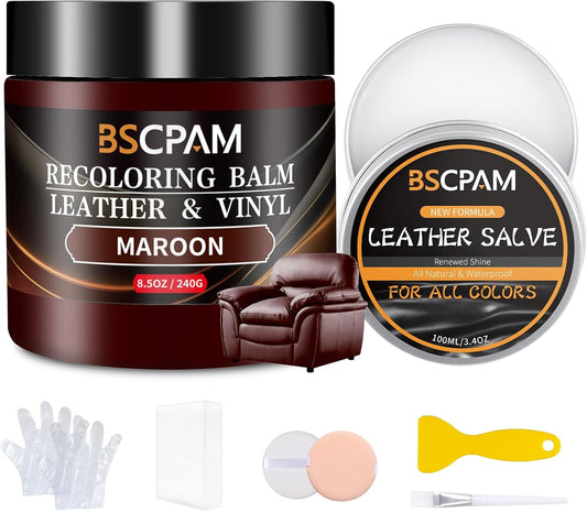 Maroon Leather Recoloring Balm with 100ml Mink Oil,Leather Couch Scratch Remover,Leather Repair kit for Vinyl Furniture and Car Interior,Leather Dye Paint,Mink Oil for Leather