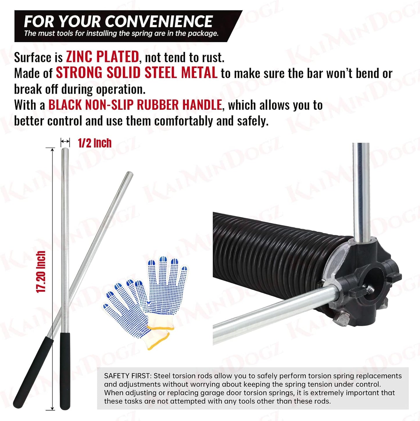 Pair of 1.75" Garage Door Torsion Springs Set with Non-Slip Winding Bars&Gloves, High Precision Electrophoresis Oil-Free Black Coated for Replacement, MIN 16,000 Cycles (0.218 x 1.75"x 28")
