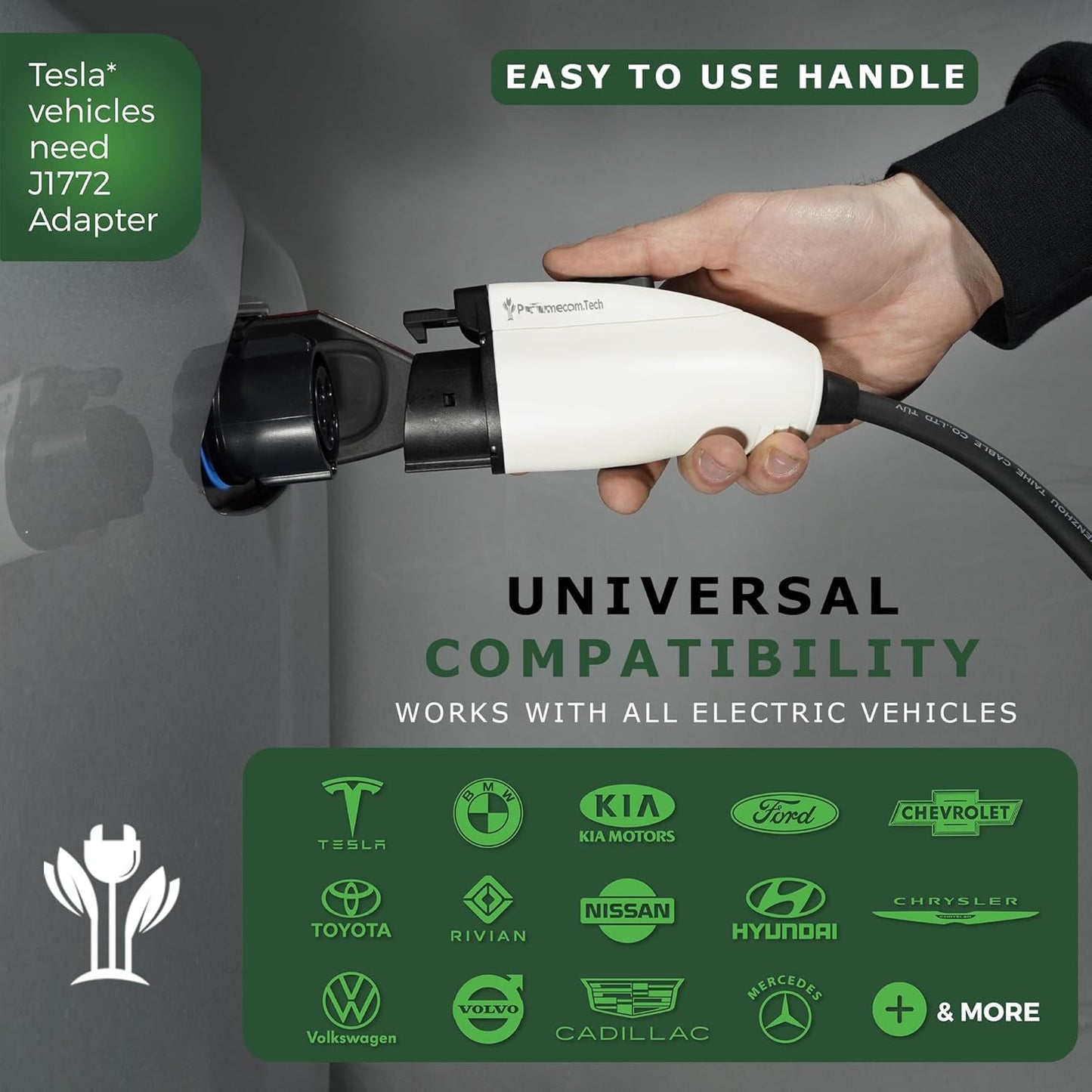 PRIMECOM Level 2 EV Charger 220/240V, 16A, 30ft & 50ft, Portable EVSE Electric Vehicle Charging Cable Compatible with Bolt Volt Leaf BMW i3 Fiat 500e Clarity NIRO Prius (14-50P, 30 Feet)