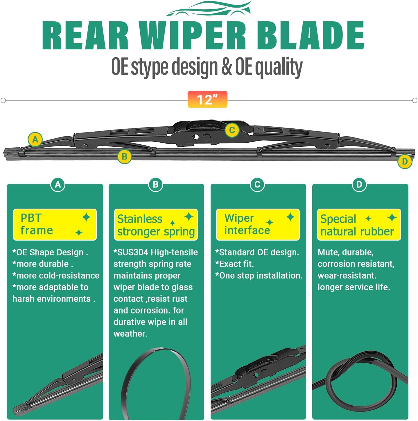 26" 26" 12" Windshield Wiper Blades Replacement for Chevrolet Chevy Bolt EV 2017 2018 2019 2020 2021 Premium All Weather Front Rear Wipers Set - OEM Quality (Pack of 3)