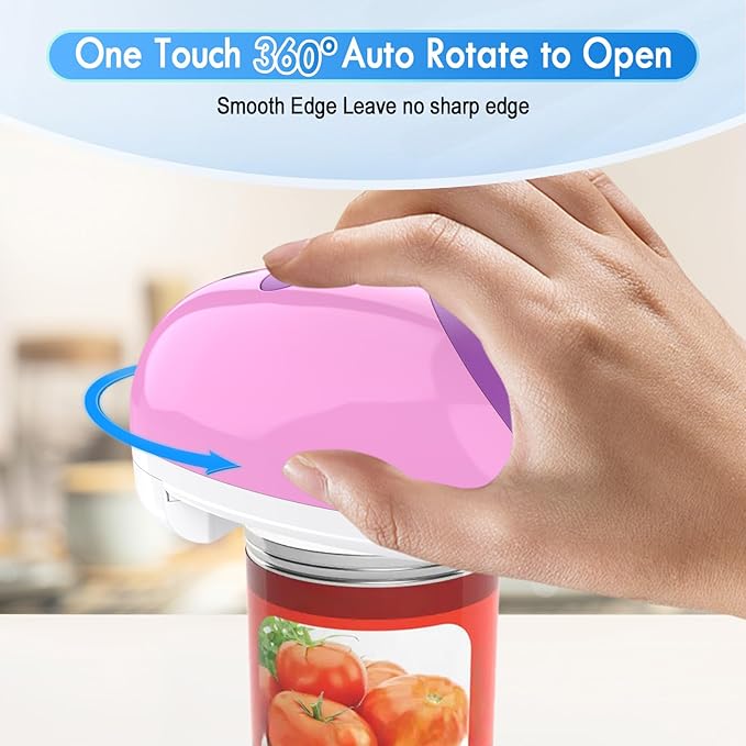 HuiJuKeJi Electric Can Opener, Rechargeable Automatic Can Opener for Seniors with Arthritis, One-Touch Hands-Free Can Opener for Almost Can Sizes, Smooth Edge & Food-Safe Kitchen Gadgets-Purple