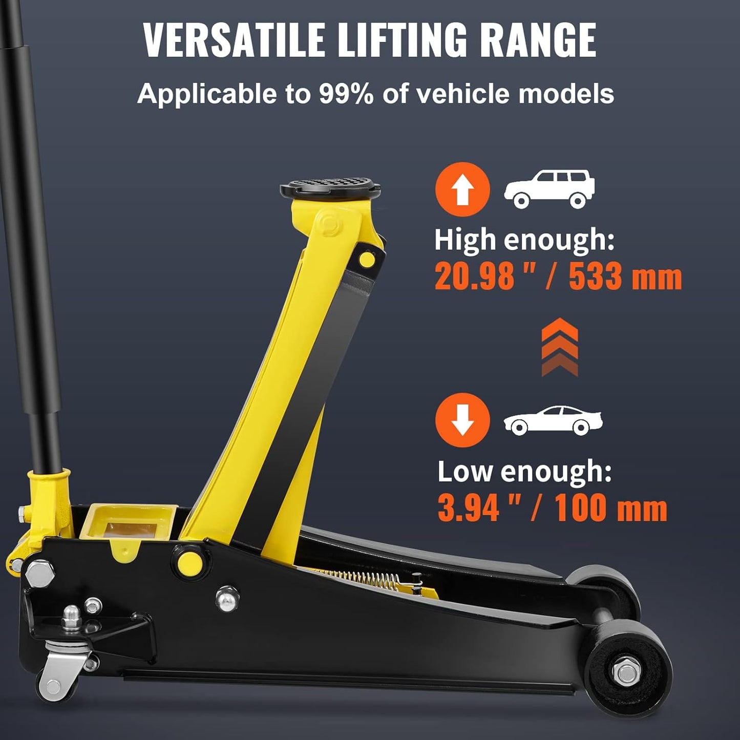 VEVOR 4 Ton Low Profile, Heavy-Duty Steel Racing Floor Jack with Dual Pistons Quick Lift Pump, Lifting Range 3.94"-20.98"