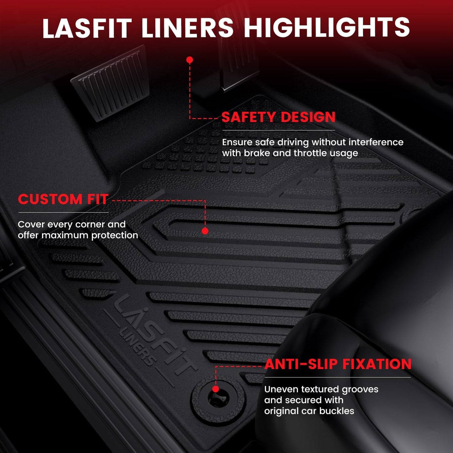 LASFIT Floor Mats Fit for Lexus 2025 2024 2023 2022 NX/NX250/NX350 (Not for Hybrid), All Weather Car Mats for Lexus NX 250/NX 350/NX 350 F Sport TPE Heavy Duty Floor Liners,Front & Rear Rows,Black