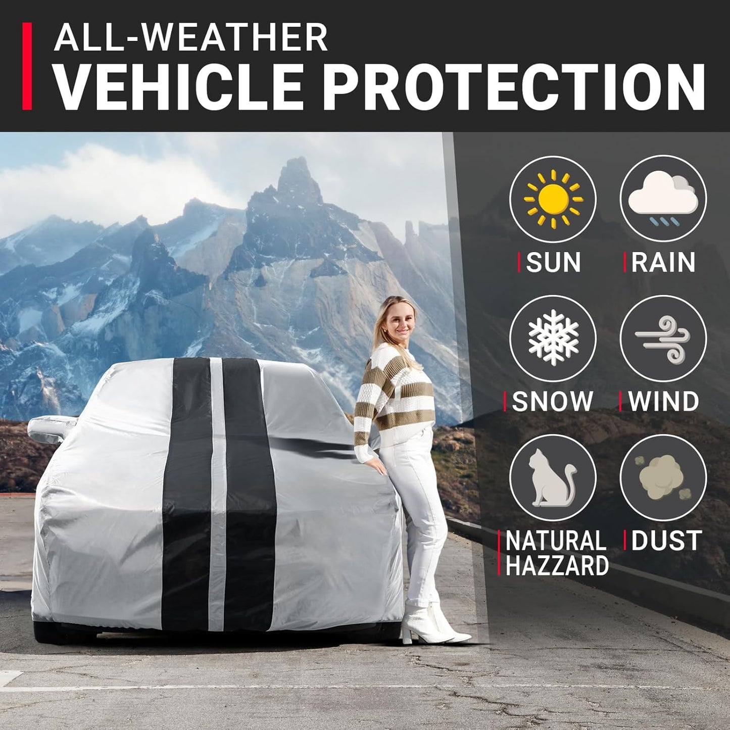 iCarCover Custom Car Cover for Chevy Malibu (1997-2025) Waterproof All Weather Rain Snow UV Sun Protector Full Exterior Indoor Outdoor Car Cover (Stripe - Gray/Black)