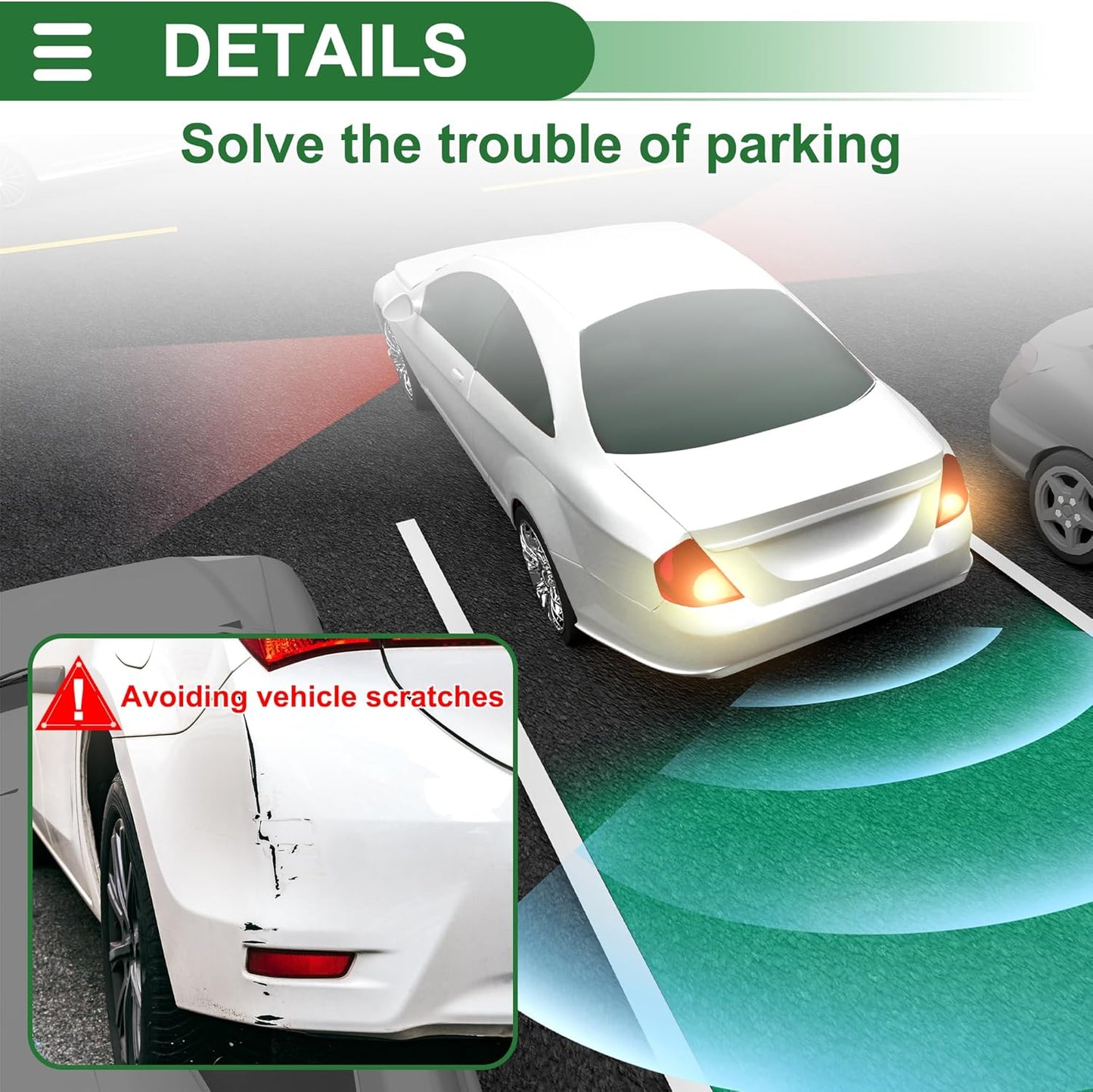 Motoforti Universal Car Auto Vehicle Reverse Backup Radar System Reverse Parking Sensors Alarm Buzzer Reminder Distance Detection Silver Tone 4Parking Sensors
