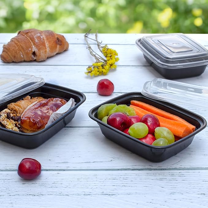 GUSTO [12 oz - 50 Count 1-Compartment Meal Prep Containers with Lids – Reusable, Microwaveable, Dishwasher & Freezer Safe, BPA-Free Food Storage Boxes for Portion Control (Formerly Comfy Package)
