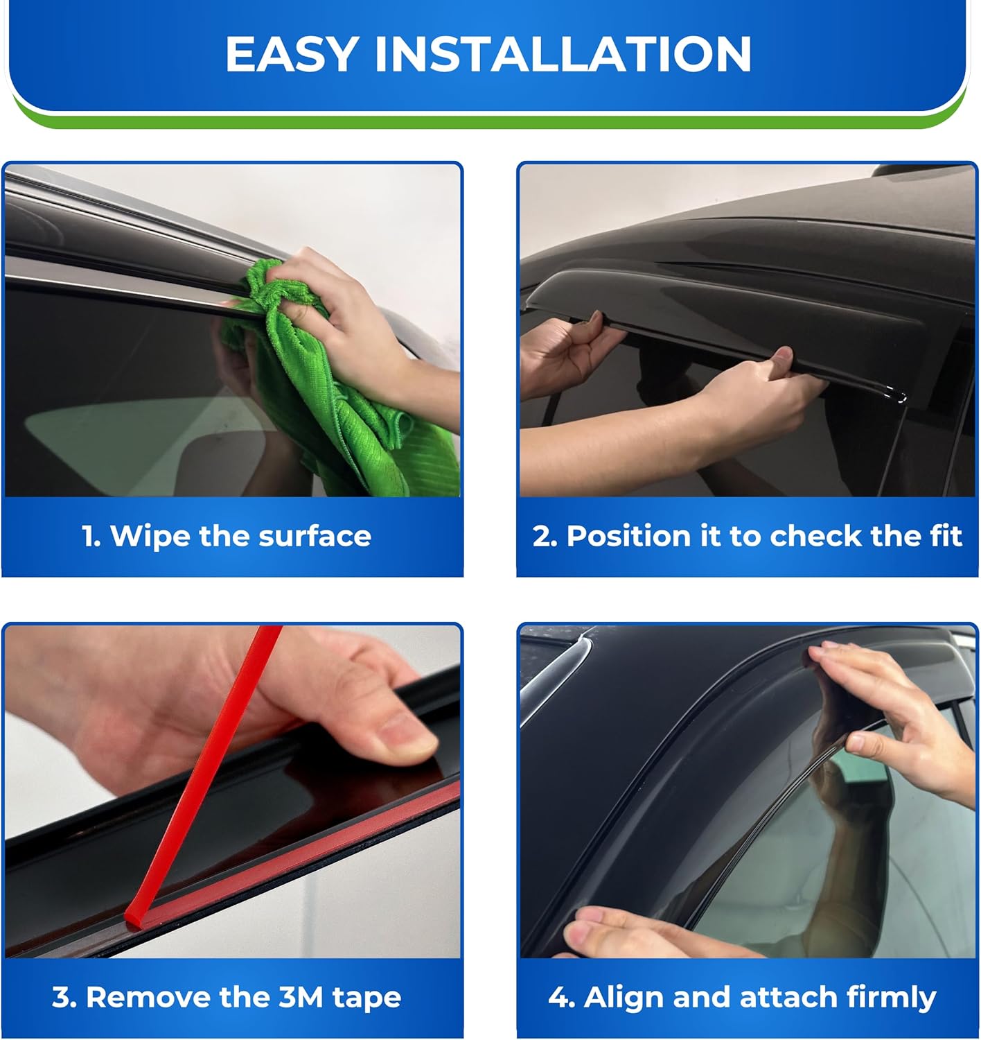 KPY Window Visor Compatible with Nissan Xterra 2005-2016, 4PC Rain Guard Side Window Vent Deflectors Tape-On Style, 2005 2006 2007 2008 2009 2010 2011 2012 2013 2014 2015 2016