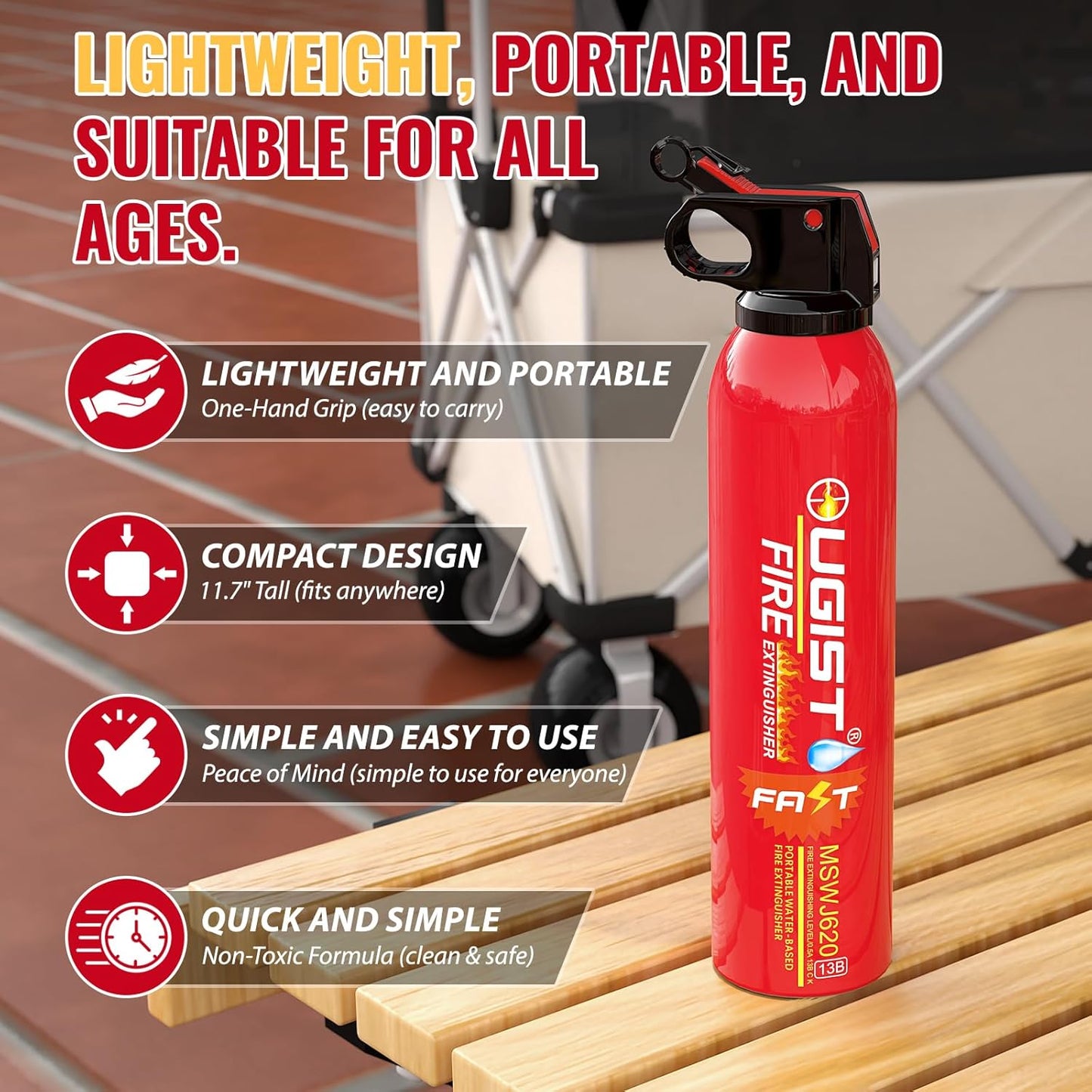 Small Portable Fire Extinguisher for Home and Kitchen, 21oz Each, 1-Pack, Water-Based Fire Extinguishers for Quick Emergency Response, Prevent Re-Ignition, Ideal for Vehicle and Camping, MSJ620