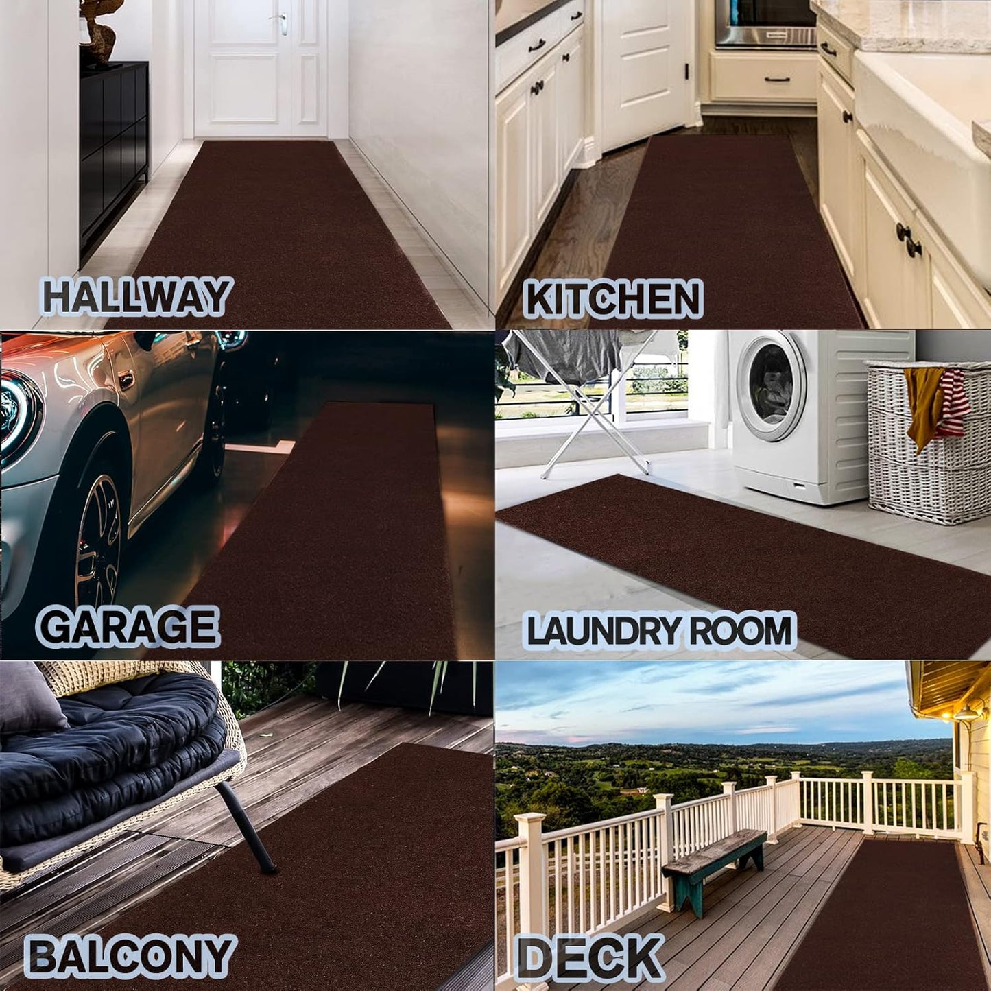 Custom Size Backed Non-Slip Area Rugs Runner, Easy Clean, Waterproof Runner Rugs for Hallway Entryway, Kitchen, Laundry, 2FT x 43FT, Brown