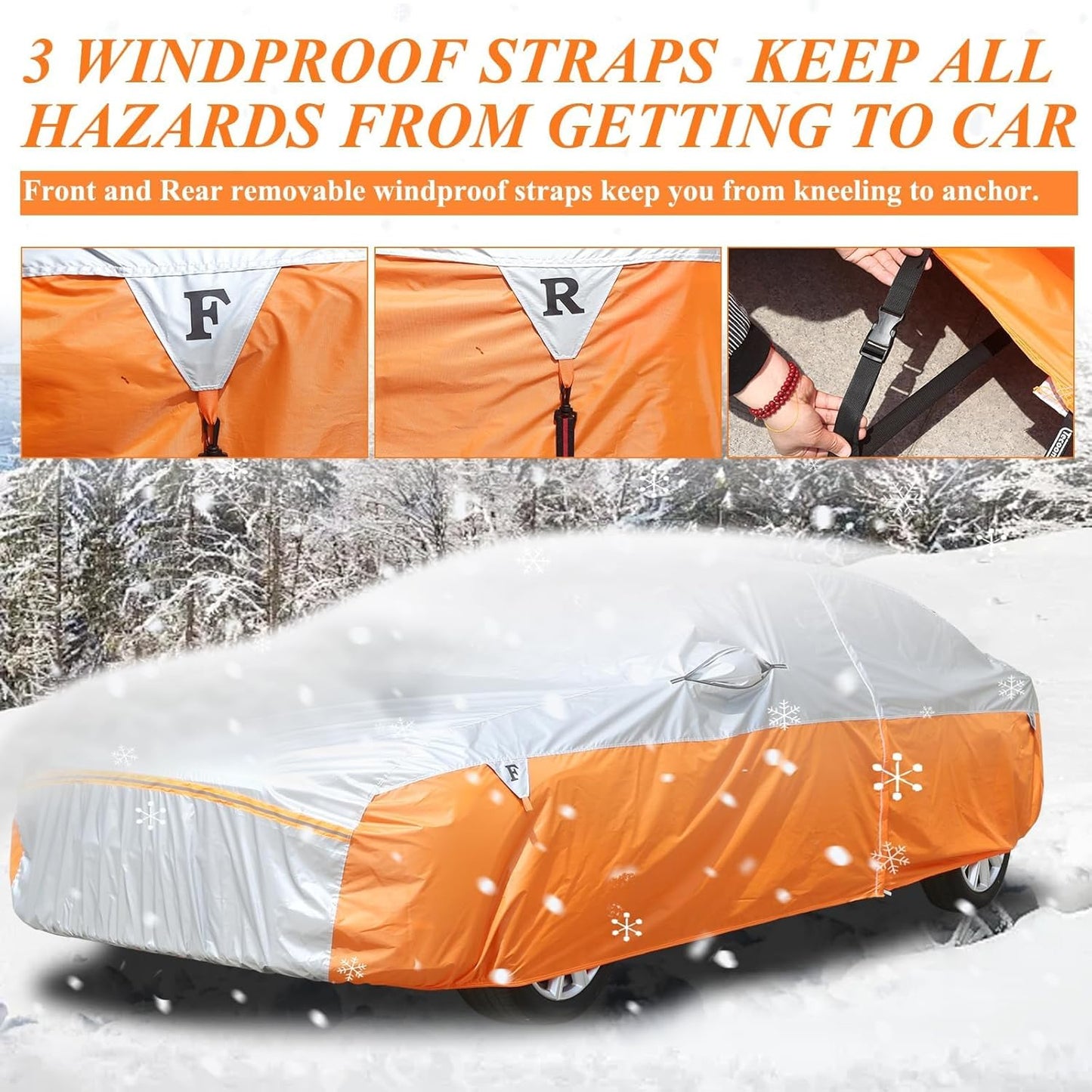 Waterproof Car Cover for Automobiles, All Weather Full Exterior Covers Fit for Toyota Camry Chevrolet Malibu Honda Accord, Universal Windproof Rain Sun UV Protection Car Covers Fit 191"-200" Sedan