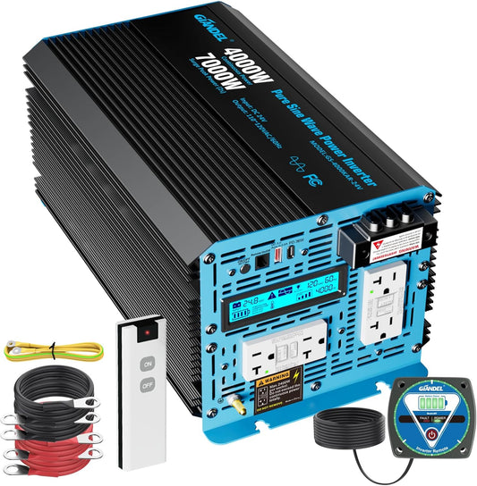 GIANDEL 4000 Watt 24 V Pure Sine Wave Power Inverter 7000Watt Surge,UL458 Listed GFCI Outlets,Inverter 24V DC to 120V AC,FCC Approved,Remote with Battery Level for RVs Campers Off Grid Solar Setup